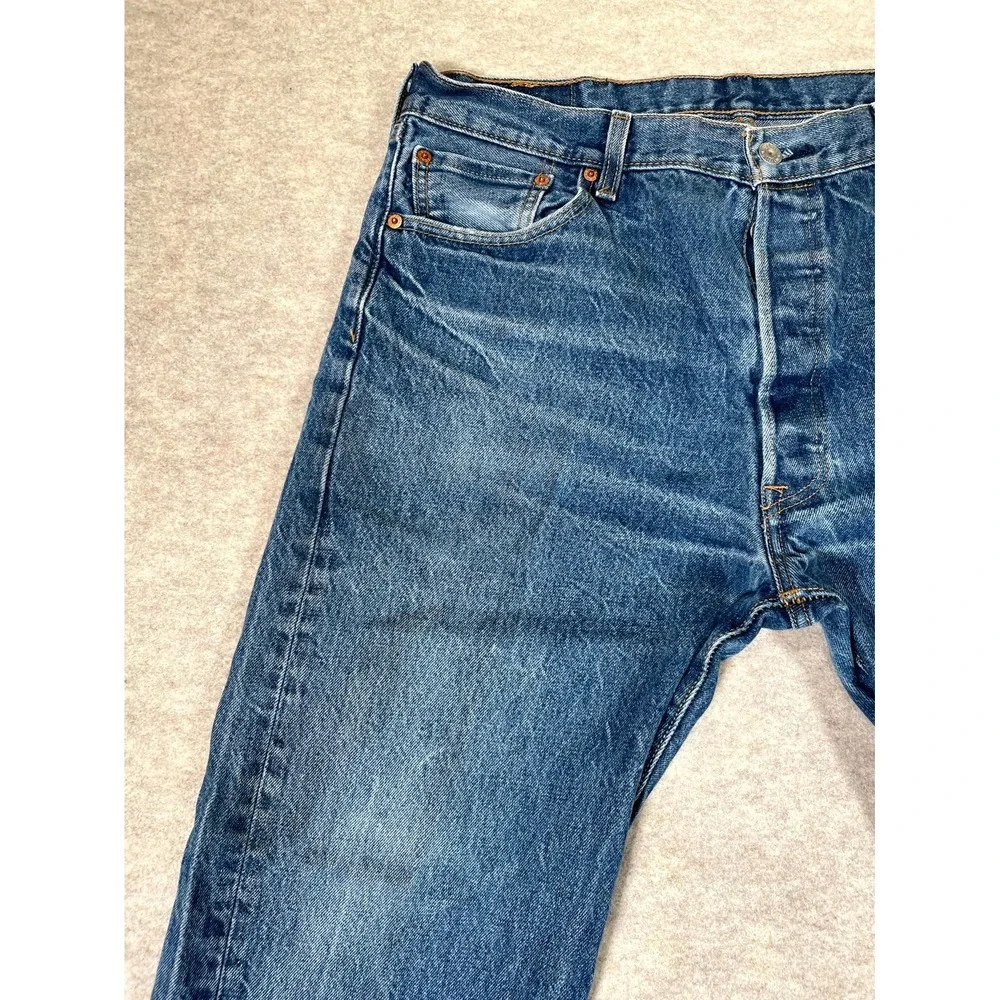 Levi's‎ 501 Authentic Jeans Mens 38x32 Blue Whiskering Denim Cotton Straight Leg